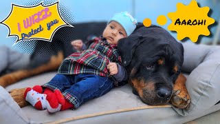 Dog meet newborn baby for the first time| dog and baby videos | #Rottweiler #funny