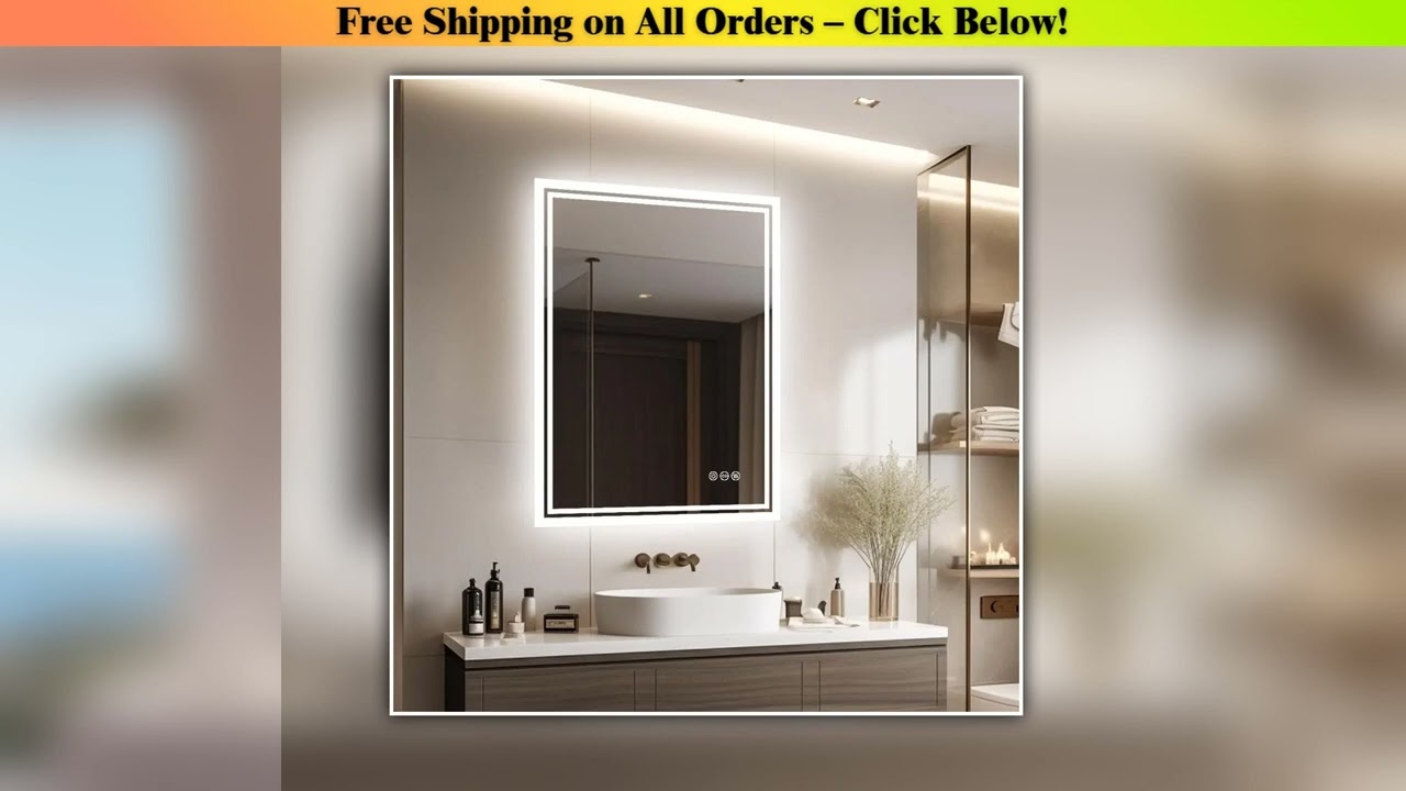 LED Light Bathroom Mirror Illuminated Wall Mounted Vanity Makeup Anti-Fog Rectangle 3 Colors Touch