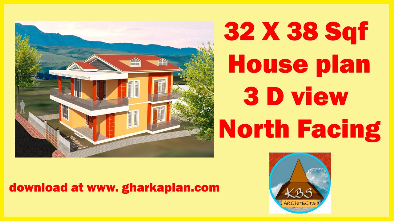 32 x 38 SQF North Facing House Plan | 3D view
