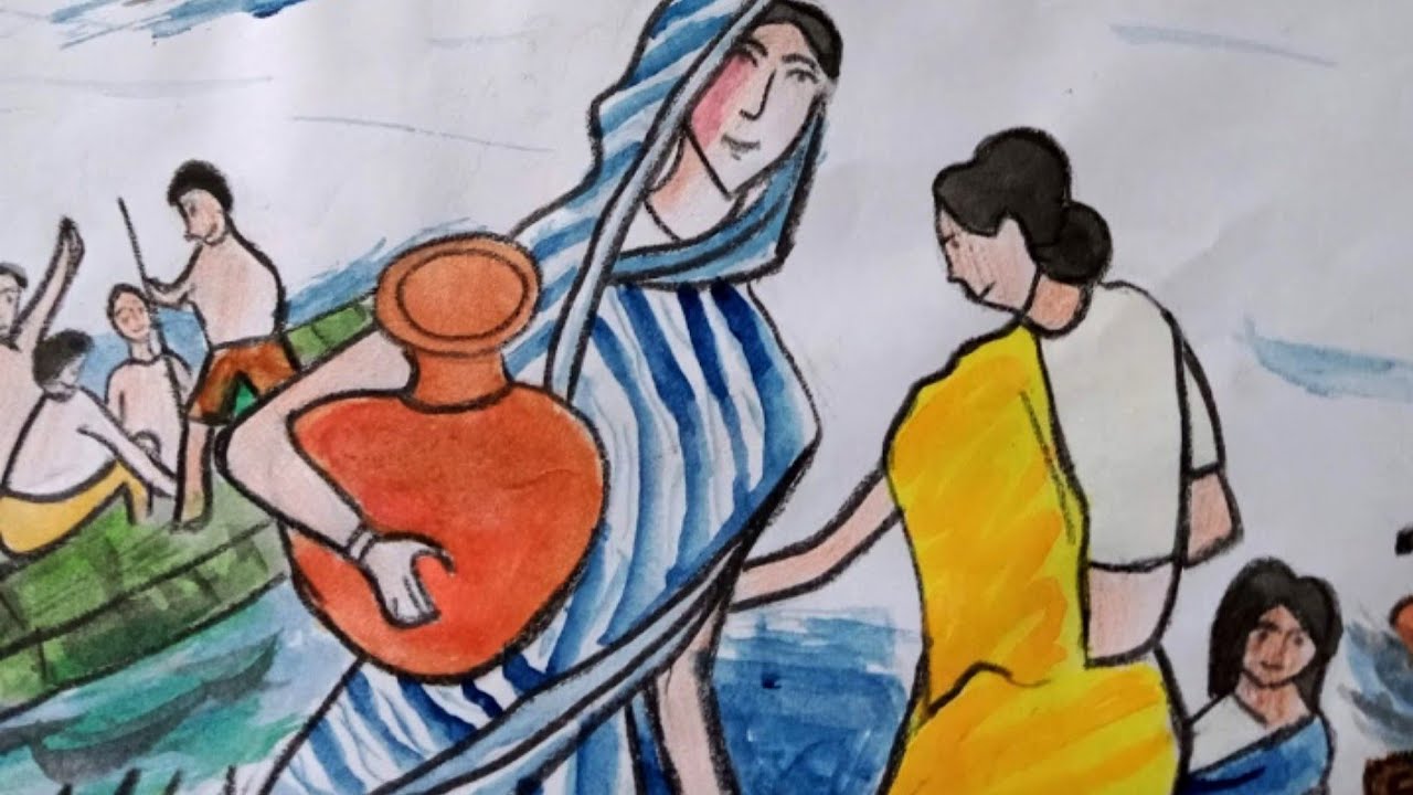 How to art a riverside//riverbank scenery//step by step.