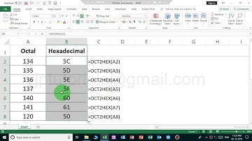Oct2Hex function example in excel