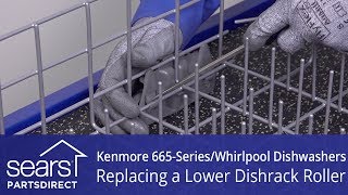 Kenmore 665 Series and Whirlpool Dishwashers - Lower Dishrack Roller Replacement
Replacing the broken lower dishrack roller wheel on your dishwasher is a quick fix that can get your dishracks sliding smoothly in and out of your dishwasher. This video shows how to replace the lower roller on a Kenmore 665-Series or Whirlpool dishwasher.
Follow these simple steps to fix a broken lower dishrack roller.
How to Replace a Lower Dishrack Roller
1. Pull out the lower dishrack and set it on a counter.
2. Pry the roller assembly lower locking tabs loose with a screwdriver and pull off the assembly.
3. Align the new roller assembly on the dishrack and snap into place.
4. Slide in the lower dishrack.
Visit us at:
https://www.searspartsdirect.com?sid=soc:youtube:replacing-a-lower-dishrack-roller-in-kenmore-665-series-and-whirlpool-dishwashers
Or call 1-800-437-1673 to speak with a parts specialist.
The video includes these parts. Look up your model to make sure you get the right parts for your dishwasher.
Dishrack Roller
https://www.searspartsdirect.com/part-number/W10195416V/0022/665.html?sid=soc:youtube:part
Find parts for dishwasher at
https://www.searspartsdirect.com/dishwasher-parts/c-0130000.html?sid=soc:youtube:dishwasher-parts
Or click here to schedule an appointment with a repair technician.
https://www.searshomeservices.com/repair#showall Kenmore 665 Series and Whirlpool Dishwashers - Lower Dishrack Roller Replacement