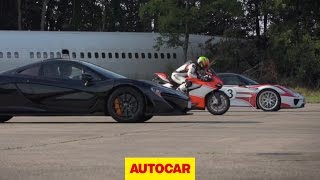 McLaren P1 vs. Porsche 918 Spyder vs. Ducati 1199 Superleggera  drag race