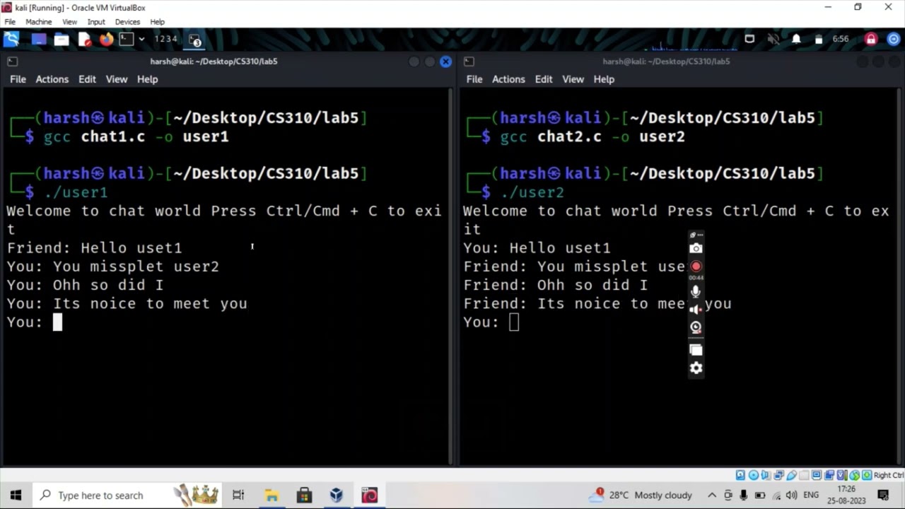 chat application | using inter process communication |Linux | Operating System | Lab Assignment