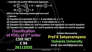 Classification of PDEs of 2nd order CSIR NET C 94 26112020 Solution Discussed by Prof K Satyanarayan