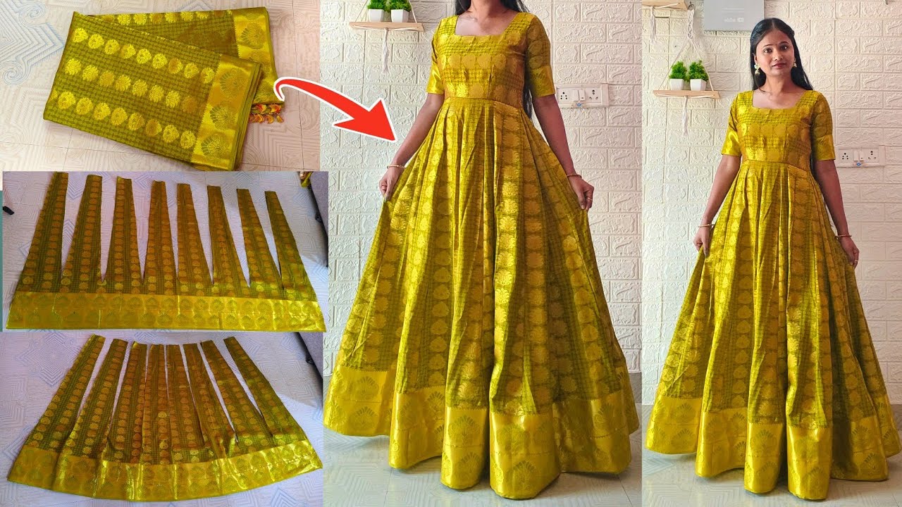 saree convert to dress design Convert Old Saree into Anarkali Dress/Frock/Gown
