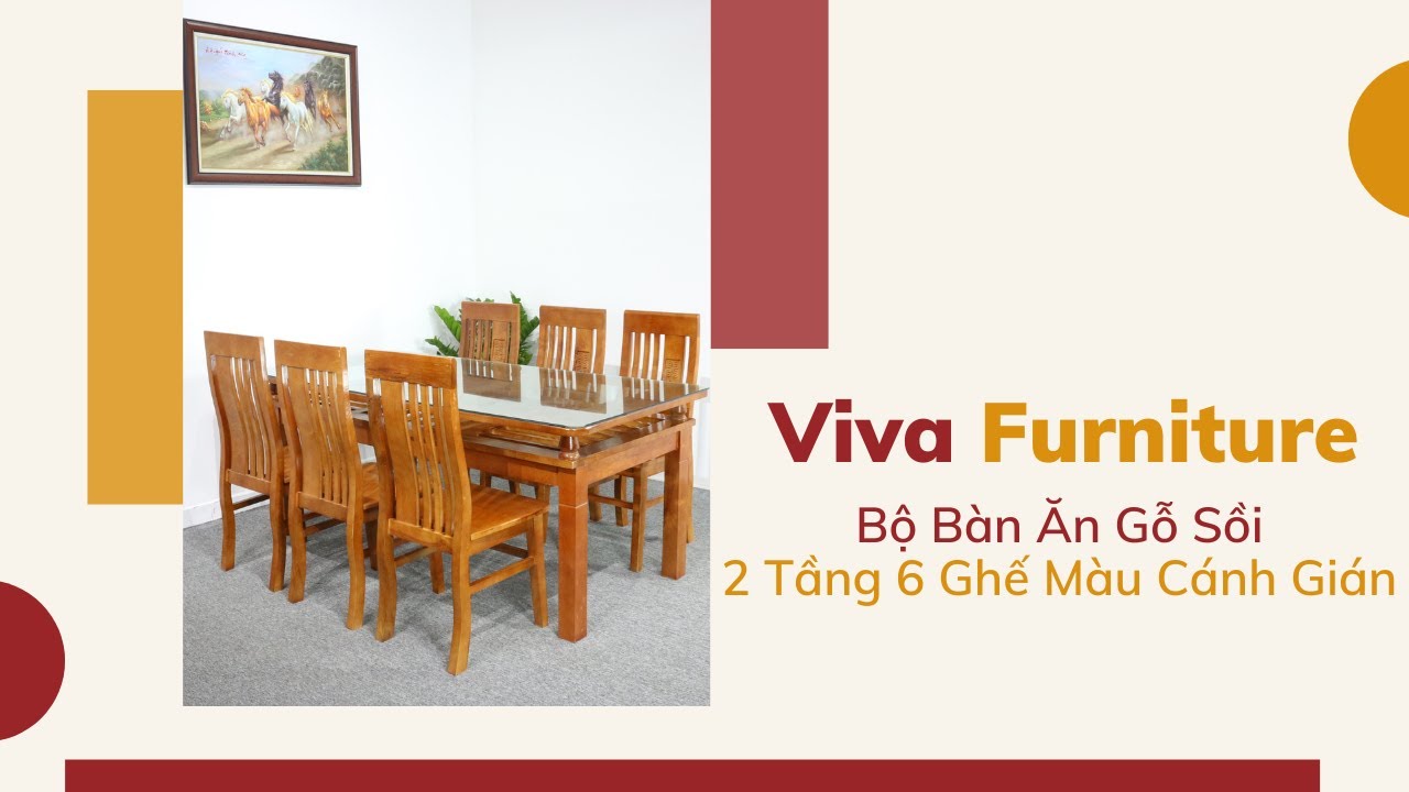 Bộ Bàn Ăn Gỗ Sồi 2 Tầng 6 Ghế Màu Cánh Gián - youtube