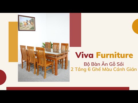 Video Bộ Bàn Ăn Gỗ Sồi 2 Tầng 6 Ghế Màu Cánh Gián - youtube
