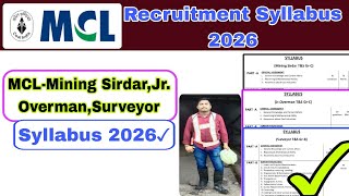 MCL Mining Sirdar Syllabus 2026|MCL Jr Overman/Surveyor Syllabus 2026|MCL Recruitment Syllabus 2026?