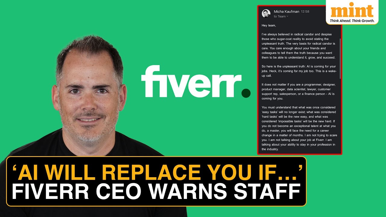 rewrite this title ‘Heck, AI Is Coming For My Job Too,’ Fiverr Boss’ WARNING On AI, Asks Employees To Be ‘Exceptional’ rewrite this title ‘Heck, AI Is Coming For My Job Too,’ Fiverr Boss’ WARNING On AI, Asks Employees To Be ‘Exceptional’