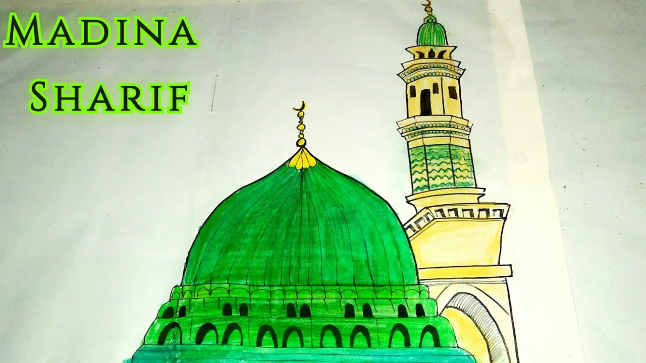 Masjid-E-Nabawi Drawing Tutorial | Madina Drawing | Masjid E ...
