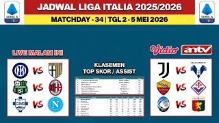 Jadwal Liga Italia Pekan 35 Malam Ini | INTER vs PARMA - SASSUOLO vs MILAN | Klasemen Serie A 2026