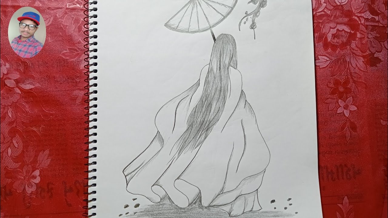 Japanese kimono Girl Drawing and panting - A girl under cherry blossom ...