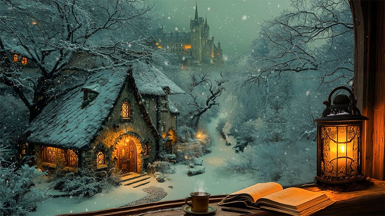 Cozy Gothic Cottage in Snowy Night | Gentle Piano & Violin for Reading | Dark Academia Winter Music