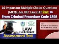10 Important MCQs for Law GAT from Criminal Procedure Code 1898 | Basic Pakistani Laws in Urdu