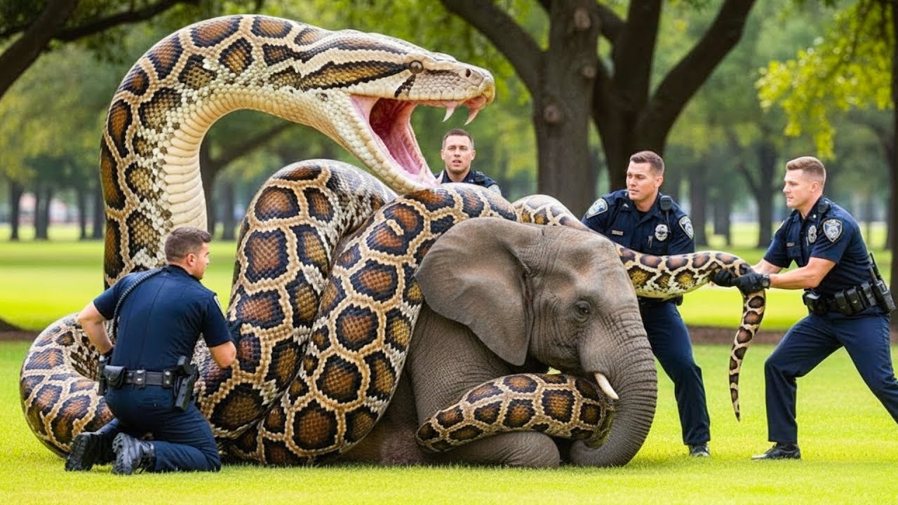 Brave heroes fight a giant python to save a helpless elephant 🐍🐘 - YouTube