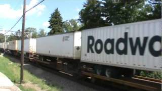 BNSF 4886 4480 and 799 with stack train at Rochelle with nice horn