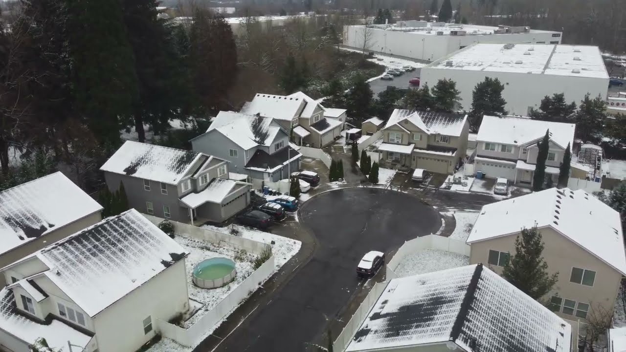Drone View Snow portland Oregon Vancouver WA