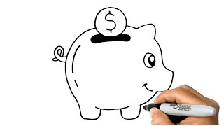 How to DRAW a PIGGY BANK Easy Step by Step Drawings