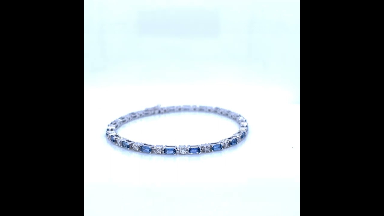 Montana Yogo Sapphire Baguette & Diamond Line Bracelet 14K White Gold