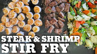 Steak and Shrimp Stir Fry on the Griddle - Easy Blackstone Recipe!