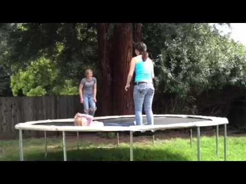 Girl falling off trampoline - YouTube