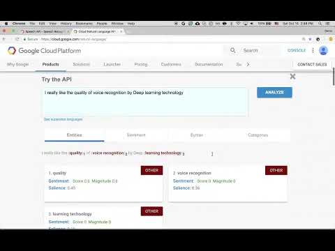 Cloud Speech API and Natural Language API Demo