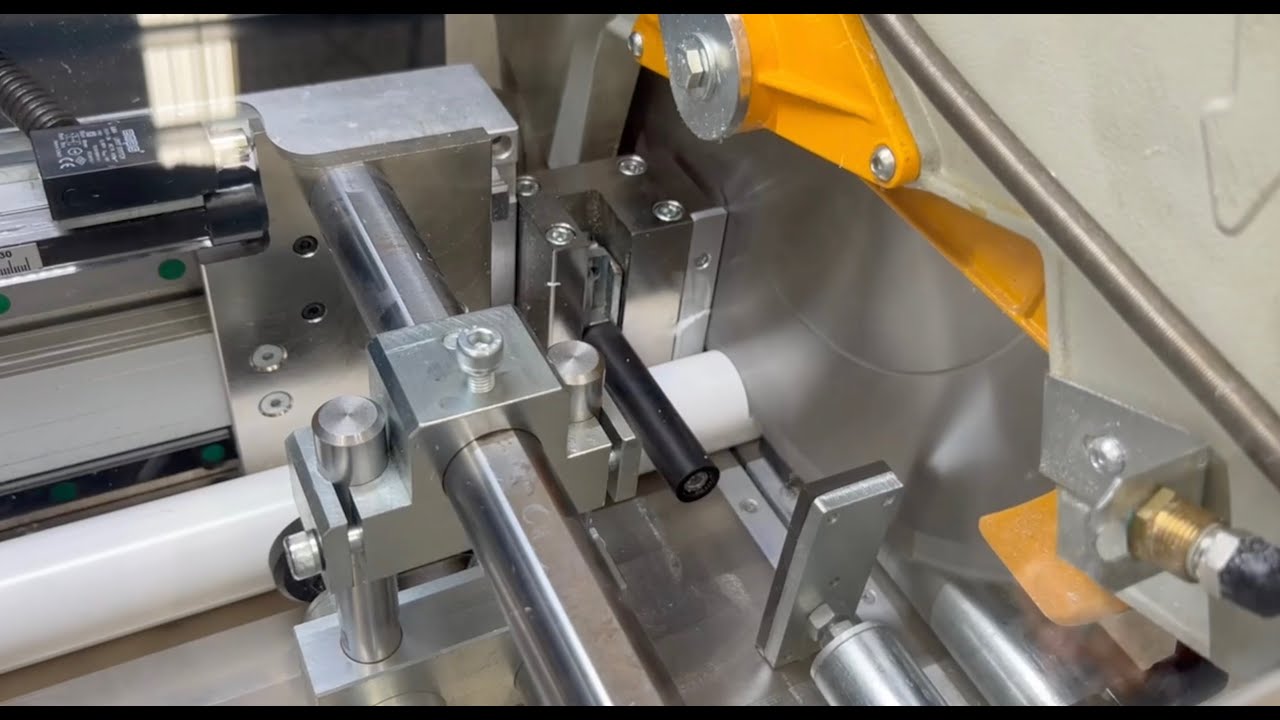 SK400 Feed & Cut Saw Cutting PVC Pipe Demo YouTube