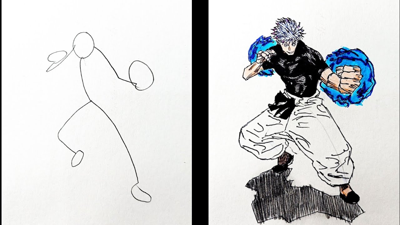 How to draw Gojo Satoru Speed Drawing StickMan Tutorial Step-by-Steps ...