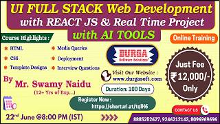 UI FULL STACK Web Development with REACT JS Online Training @ DURGASOFT