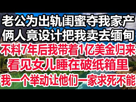 老公为出轨闺蜜夺我家产，俩人竟设计把我卖去缅甸，不料7年后我带着1亿美金归来，看见女儿睡在破纸箱里，我一个举动让他们一家求死不能！