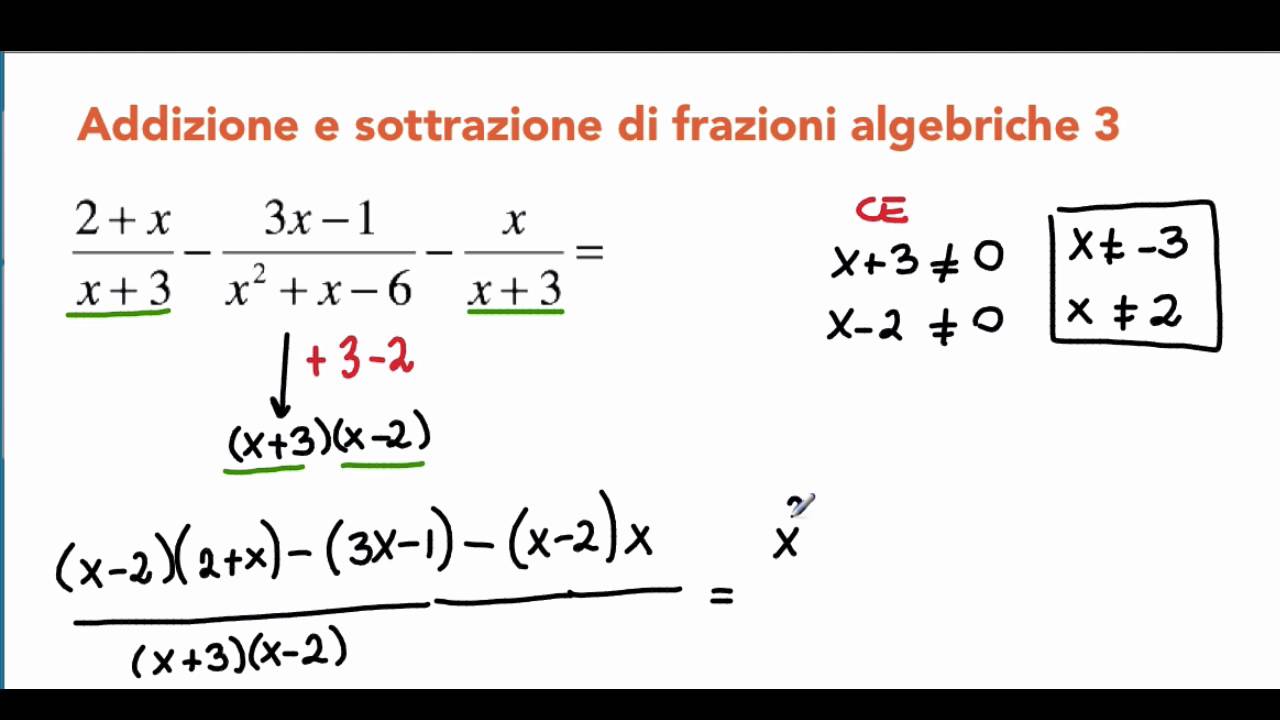 Somme E Sottrazioni Tra Frazioni Algebriche 3 Youtube