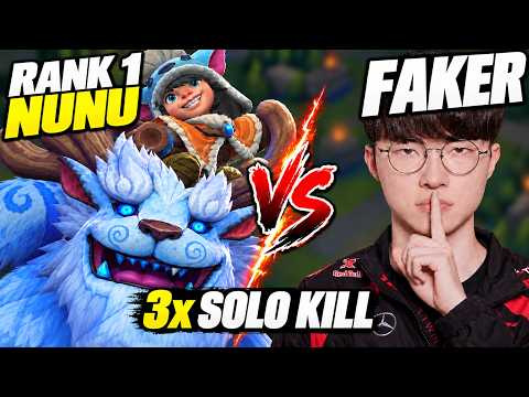 RANK 1 NUNU MID NA SOLO KILLS FAKER 3 TIMES (CRAZY MATCHUP)
