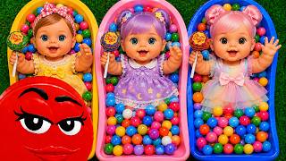 4 Minutes Satisfying with Full of 3 Rainbow BathTubs Candy with M&M's & Magic Slime Cutting Video