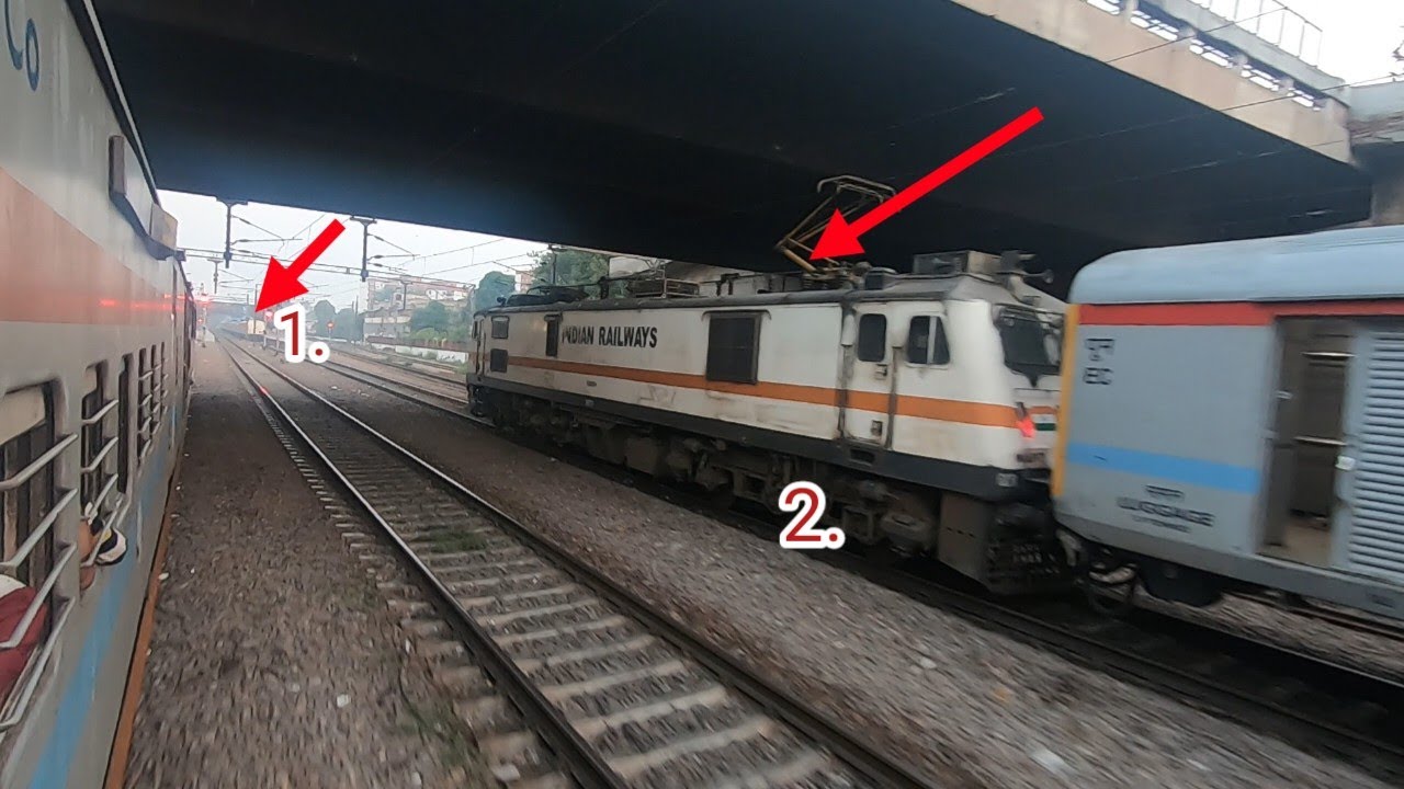 एक साथ दो ट्रेनों को ओवरटेक करके नई दिल्ली पहुंचती हुई तमिलनाडु एक्सप्रेस।।