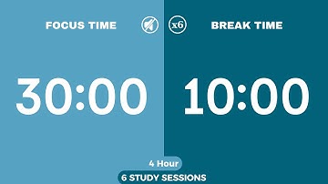 4-Hour 30/10 Pomodoro Timer | No Music | 30min Study & Focus Sessions | Silent ADHD Countdown