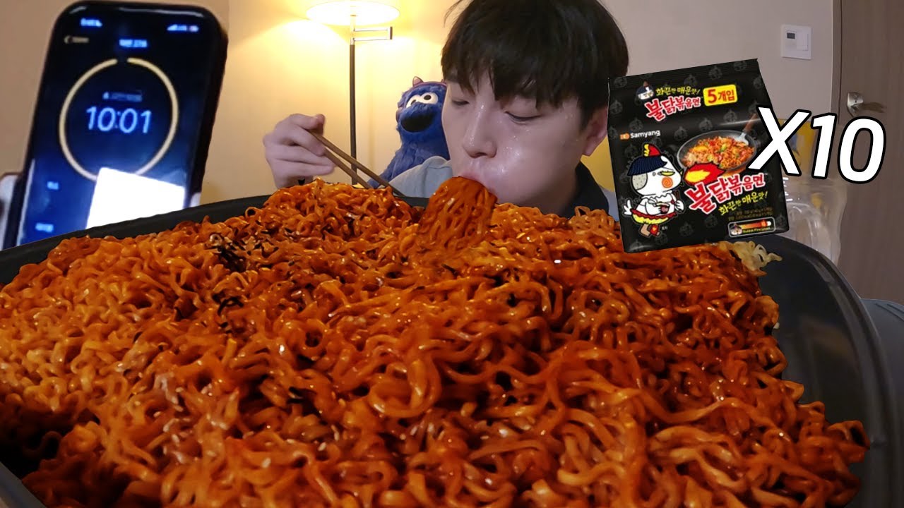 [ENG]🔥따라하지마세요🔥주작 없이 불닭볶음면 봉지로 10개 10분컷 가능할까? 10 Spicy Ramyun Food Challenge MUKBANG
