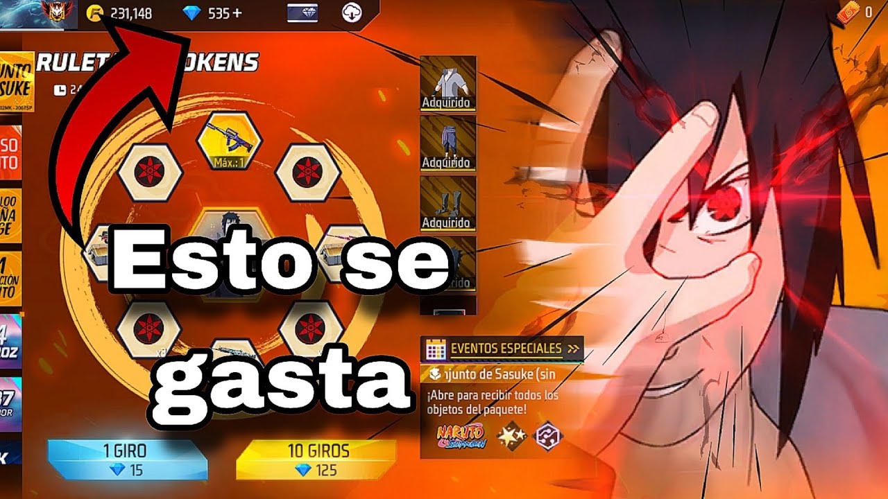 SACANDO LA SKIN DE SASUKE UCHIHA EN LA RULETA DE TOKENS! | Free Fire x NARUTO SHIPPUDEN