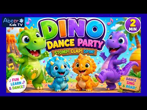 Dino Dance Party! | Stomp, Clap & Spin | Fun Dinosaur Songs for Kids 🎵
