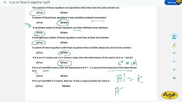 Solving True & False questions for linear Algebra
