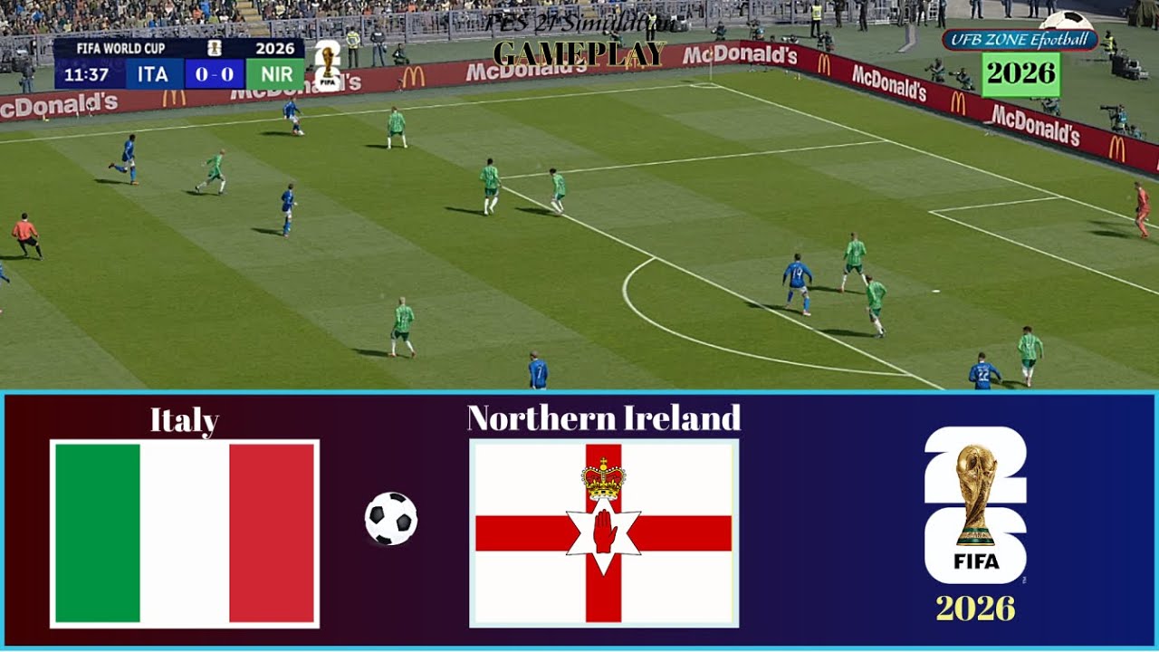 Italy Vs Northern Ireland | World Cup Qualification Semi Finals Intense Battle | PES 21 Simulation