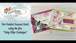 Two Cards using Painted Seasons and Baby Wipe Technique