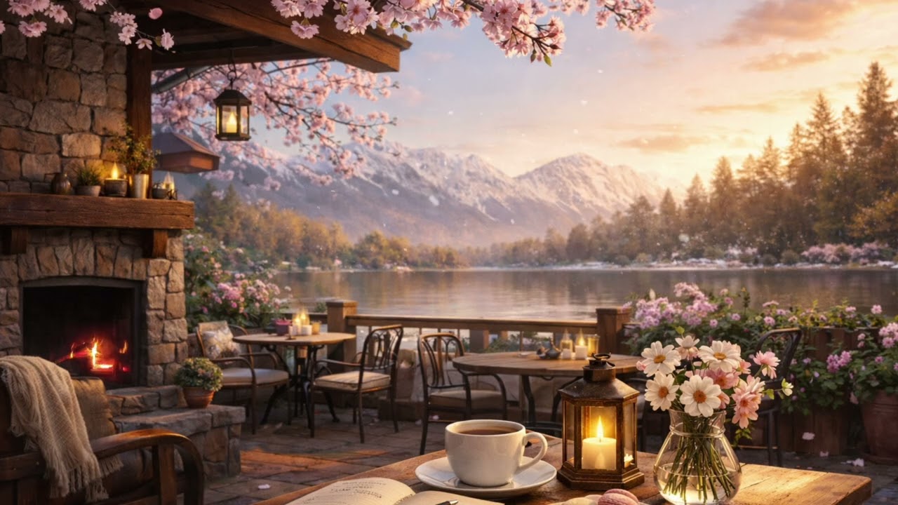 Spring Morning Café Jazz 🌸 Cozy Outdoor Coffee Shop Ambience