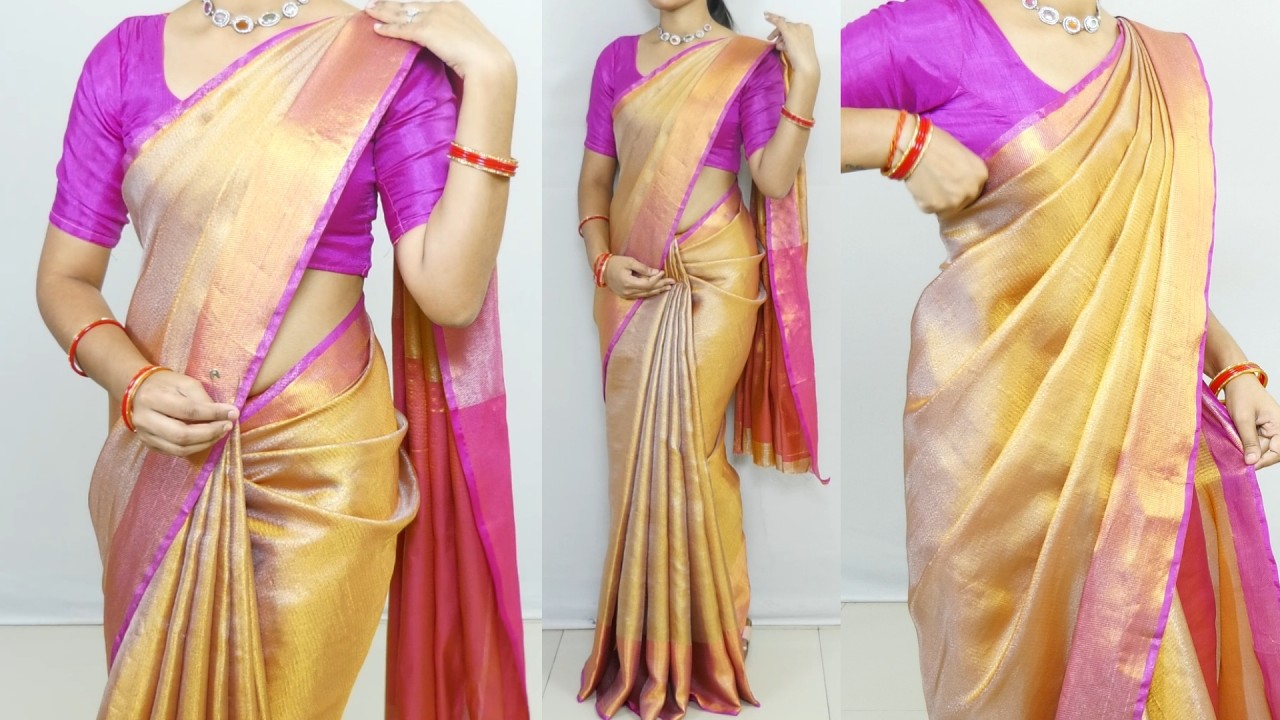 Драпировка струящегося шифонового сари | Драпировка без булавок, чтобы шифон оставался на месте |...