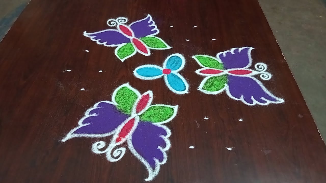 Butterfly small kolam with dot 7*4/simple butterfly kolam muggulu/ugadi