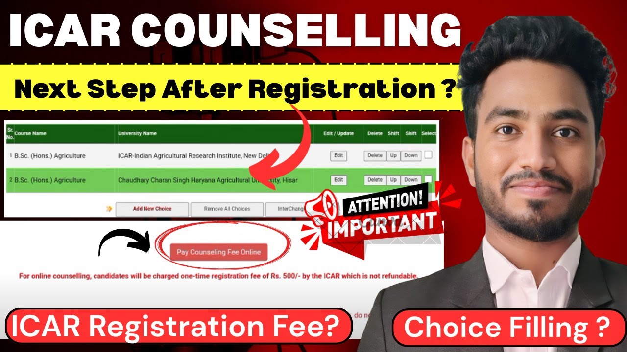 📣ICAR Choice Filling ?🥳ICAR Registration ✅ Counselling pay payment? Next Process 