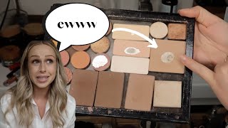 The BIGGEST Makeup Declutter...so old it&#39;s moldy (minimalism) | Rutele