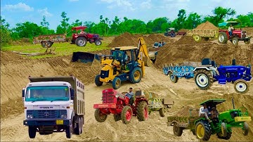Tractor JCB Machine on Swaraj 963 FE Loading Mud in Trolley Eicher 485 Sonalika 60 Rx #jcbvideo #jcb