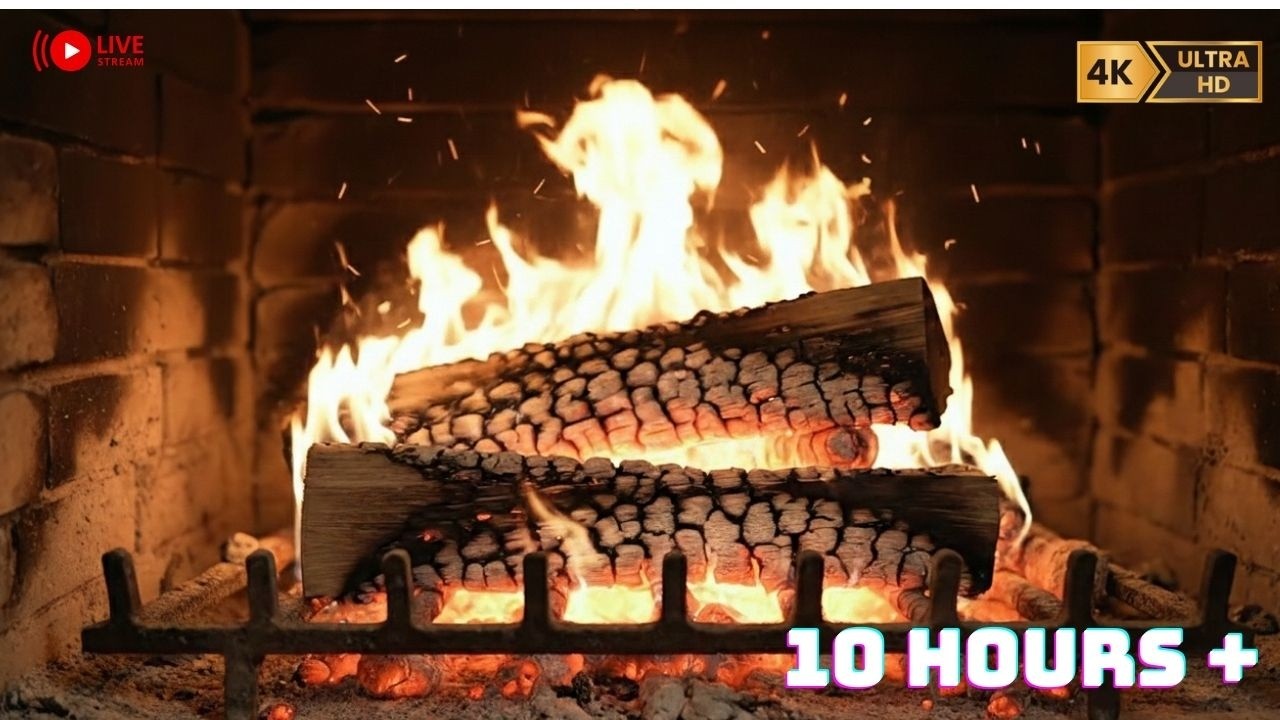 10-Hour Cozy Fireplace 4K 🔥 Crackling Fire Sounds for Sleep & Relaxation