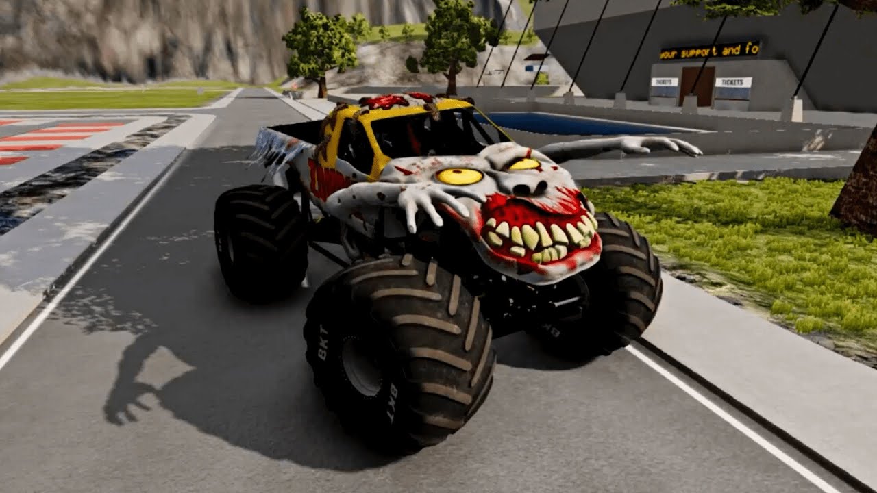 👿Zombie monster truck vs stairs | Drive and crash cars - YouTube